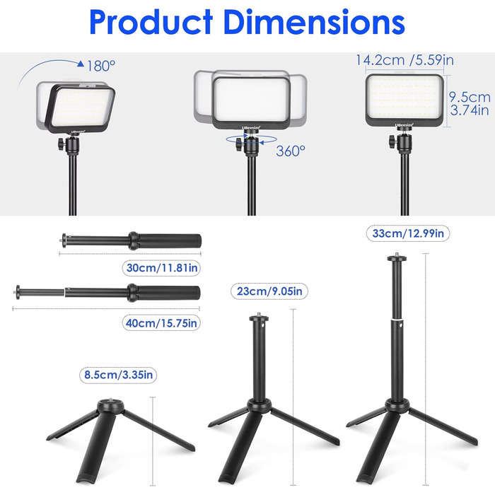 LED відеосвітло UBeesize 2 шт. з регульованою яскравістю, штативом та фільтрами для відеоконференцій, стрімінгу та YouTube