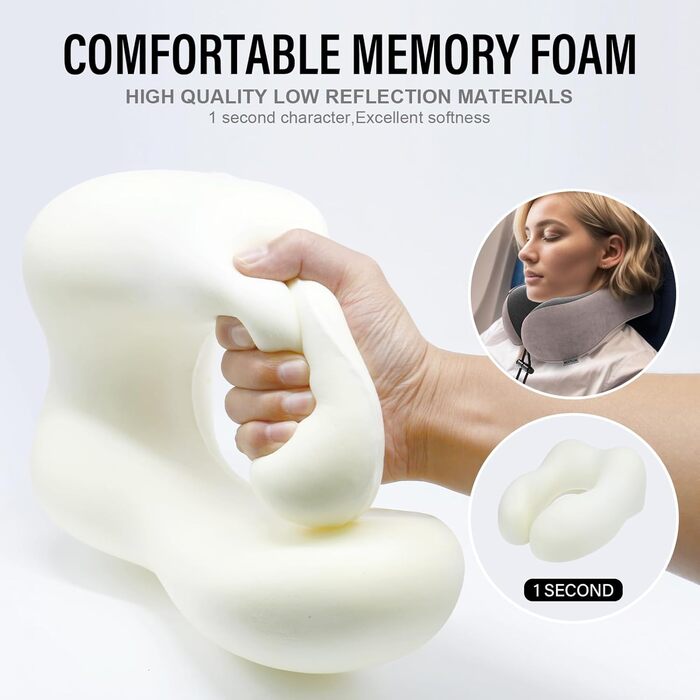 Подушка для шиї у вигляді годівниці, для подорожей, авто, офісу, дому, з Memory Foam, м'який велюровий чохол (Світло-рожевий)