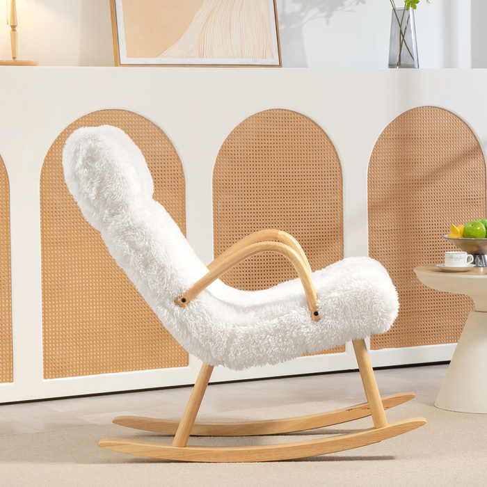 HOMCOM Rocking Chair Glider Armchair, Still Chair with Wool-look Fabric up to 120 kg, ideal for Bedroom & Living Room, White