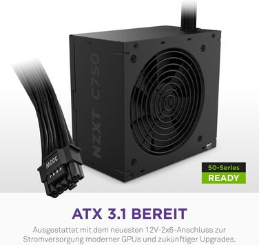 Блок живлення NZXT C850 Gold ATX 3.1, 850W, повністю модульний, 80 Plus Gold, чорний
