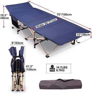 Розкладне ліжко для кемпінгу CampMax: міцне, XXL, 190 x 71 x 38 см, для відпочинку на природі, блакитне