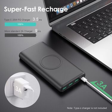 Портативний зарядний пристрій Powerbank 26800mAh з бездротовою зарядкою 25W PD3.0+QC4.0, 15W, 4 виходи USB-C, LCD дисплей, чорний (Q5)