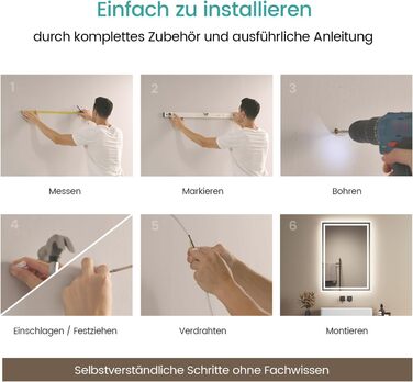 Дзеркало для ванної кімнати EMKE з підсвічуванням 40x60 см LED, антизапарник, холодний/теплий білий світ, з кнопкою, преміум-алюмінієва рама, IP44, енергозберігаюче