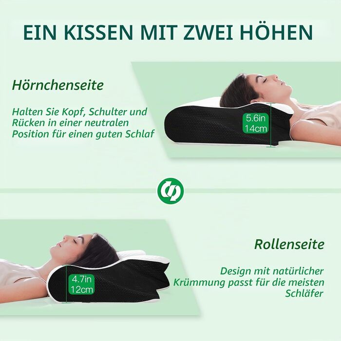 Подушка для шиї та頸ного відділу 2 в 1 з ефектом пам'яті (Memory Foam), чорна, 60x40x12/14 см