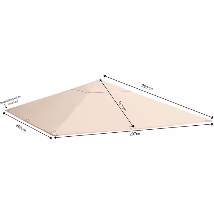 QUICK STAR Replacement Roof for Garden Pavilion 3x3m RAL 7012 Antique Pavilion Roof Replacement Cover (3 x 3 m - 250g/m², Beige)
