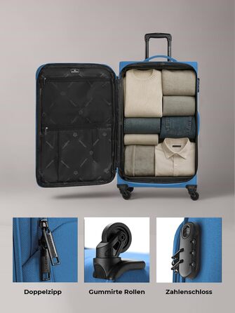 Набір валізак Smartbox 3-в-1 для жінок та чоловіків | Легкі та міцні валізи-ролери, якісний softcase, 4 колеса та кодовий замок | Розширювані валізи (Edition 04) Slate-blue
