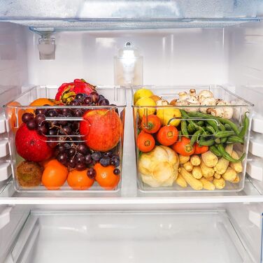 Kurtzy 2-Pack Refrigerator Organizer for Kitchen & Cabinets - Overall Length 26 cm - Clear Plastic Kitchen Organizer - Refrigerator Boxes for Bathroom, Pantry, Freezer, Kitchen Cabinet Organizer