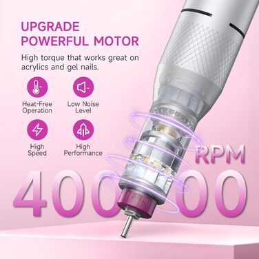 Електричний фрезер для нігтів HALMAI HMC320: професійний, портативний, 40000RPM, для акрилу та гелю
