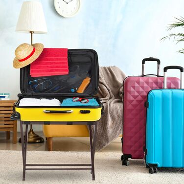 Relaxdays Folding Suit Stand, Wooden Luggage Rack, HBT: 54.5 x 66 x 44 cm, Suitcase Stool for Hotel & Home, (Brown)