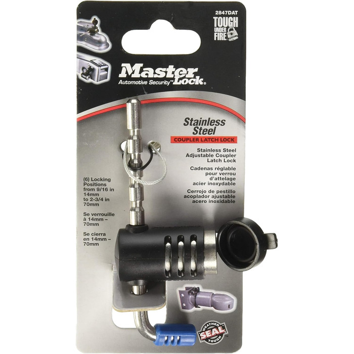 Замок для причепа Master Lock 2847DAT, регульований, нержавіюча сталь, антивандальний замок для зчеплення