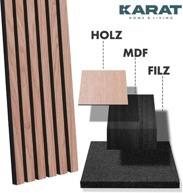 Акустичні настінні панелі KARAT з натурального шпона дуба (Red Oak), ламелі з дерева та фетру для шумоізоляції та звукопоглинання, 275 x 27 см