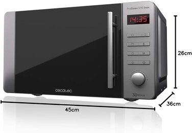 Мікрохвильова піч Cecotec Pro Clean 5110 Inox: 20 л, 700 Вт, гриль 800 Вт, LED, Digital, нержавіюча сталь