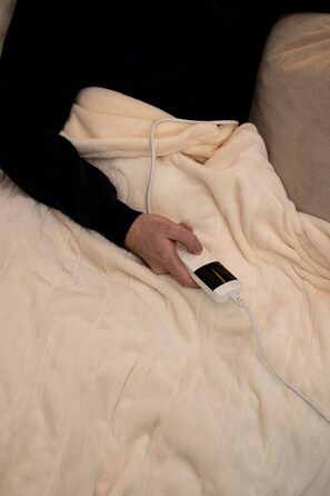 Електрична ковдра Marco Paul, тепла ковдра з підігрівом, флісова ковдра, для терапії спини, на софу (сірий фліс), кремовий колір