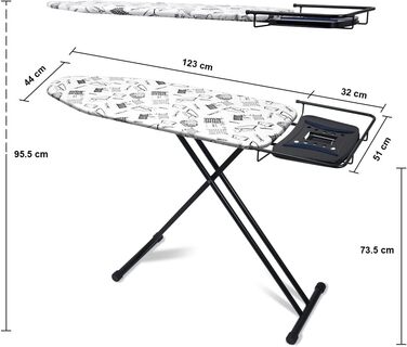 Прасувальна дошка Duwee Extra велика з парогенератором, термостійке покриття, регульована висота, стабільні ніжки, складна, 122 x 43 см (Біла)