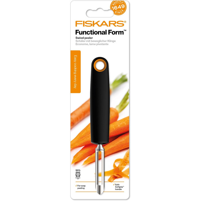 Овочечистка Fiskars Functional Form 15 см, сталь/пластик, чорна (1016122)