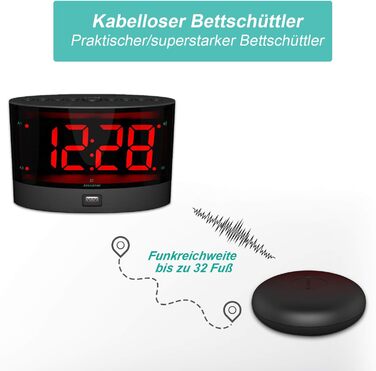 ANJANK Very Loud Alarm Clock with Wireless Vibration, Bed Shaker for Deaf/Hard of Hearing/Deep Sleepers, Dual Alarm, Dimmer, Battery Backup, USB Charger, Large Digital LED Display