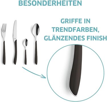 Kuppels PRISMA Cutlery Set for 6 | 24-Piece Cutlery Set | Camping Cutlery Set for 6 | Cutlery with Black Plastic Handles | Dinner Cutlery | Dishwasher Safe