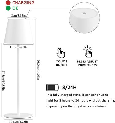 LED настільна лампа K-Bright з регулюванням яскравості, акумуляторна, бездротова, 3000K/4000K/6000K, 3 колірні температури, USB-C, IP54, вологостійка, чорна, 1 шт.