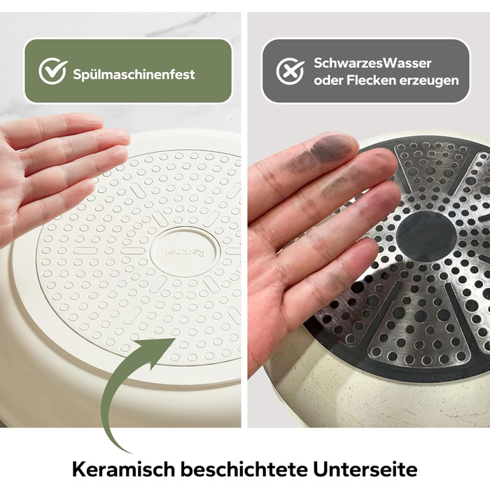 Набір посуду Redchef: 11-ти частинний набір каструль та сковорідок з керамічним покриттям, індукційний, PTFE-free, PFAS-free, для всіх типів плит, безпечний, миється в посудомийній машині (Бежевий)