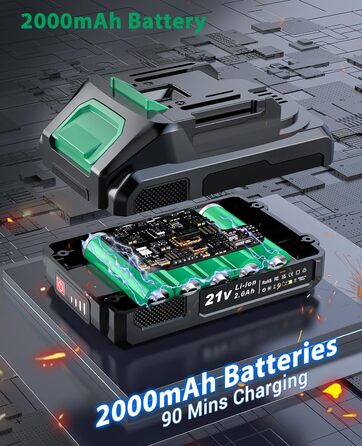 Акумуляторний шуруповерт безщітковий 21V BETENST з акумулятором 2.0Ah, 45Nm, 20 моментів, патрон 10mm, 2 швидкості, 20-ти елементний набір для дому, саду та DIY проектів (зелений)