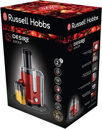 Russell Hobbs Juicer [Vegetables and Fruit] Desire Red (XL filling opening for whole fruit & vegetables, 2 speed settings, 750ml juice container, 2.0l pulp container, BPA-free) Juicer 24740-56