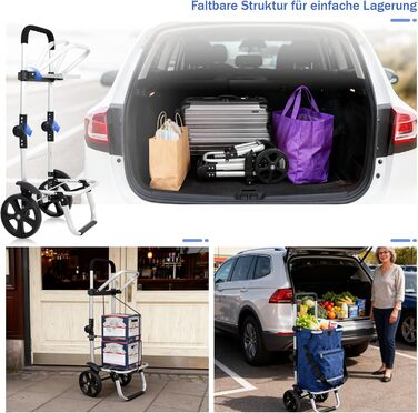 Тролей для покупок Sekey 60L, 3-в-1, складна, з алюмінію, регульована ручка, з відділенням для їжі та напоїв, великий, для покупок та кемпінгу (Блакитний)