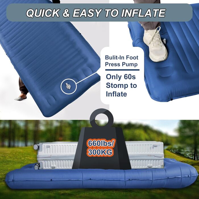 Origem Self-Inflating Camping Mat - Lightweight & Compact Sleeping Pad with Foot Pump for Hiking, Travel, Tent & Hammock (Blue)