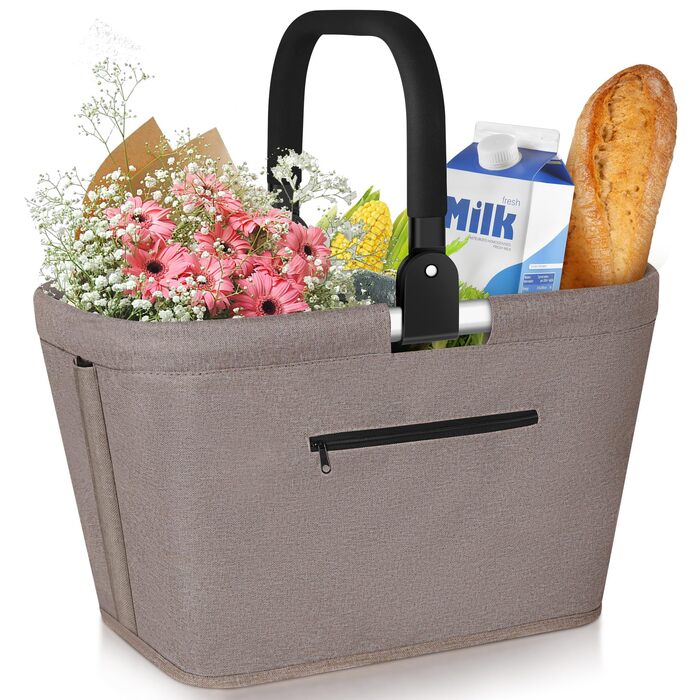 Складаний кошик для покупок 35L з 2 стійками, стабільний сімейний кошик з алюмінієвою ручкою, водонепроникний кошик для пікніка, практичний кошик для перенесення, великий для подорожей, кемпінгу, покупок, подарунка - Хакі