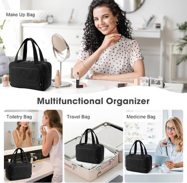 Косметичка для жінок Kalidi з багатьма відділеннями та відділенням для пензликів - велика органайзер для макіяжу та косметики, валіза, чорно-зелений колір