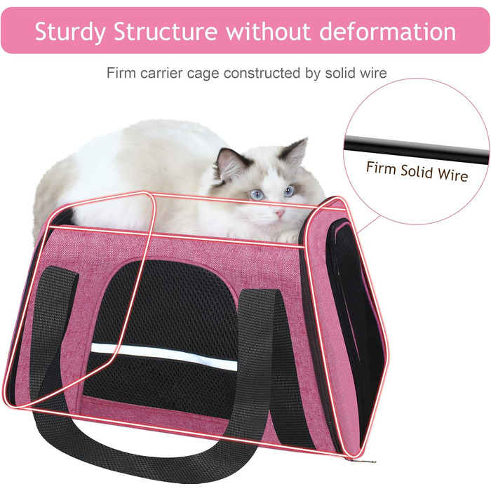 Транспортна сумка для котів HiCaptain, складана, з плечовим ременем, м'яка, для маленьких собак та цуценят до 7 кг (рожева), 46 x 29 x 30 см