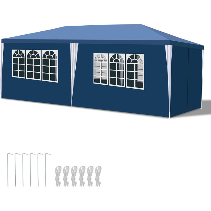 Garden Pavilion 3x6m Garden Pavilion with 6 Side Walls and Windows, Stable, UV Protection, Waterproof, Party Pavilion, Folding Gazebo, Party Tent, for Outdoor Use, Garden, Party, Wedding, Blue