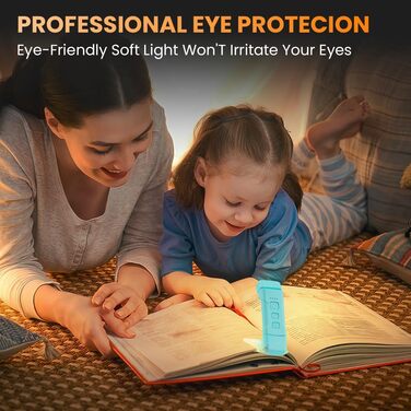 LED лампа для читання з кліпсою, акумуляторна, 3 режими температури кольору, USB, гнучка 360°, для читання в ліжку, для книголюбів та дітей (Блакитна)