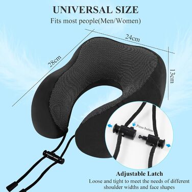 Подушка для шиї у вигляді їжачка Memory Foam для подорожей на літаку, авто, в офіс. З навушниками, маскою для сну та сумкою. Чорна.