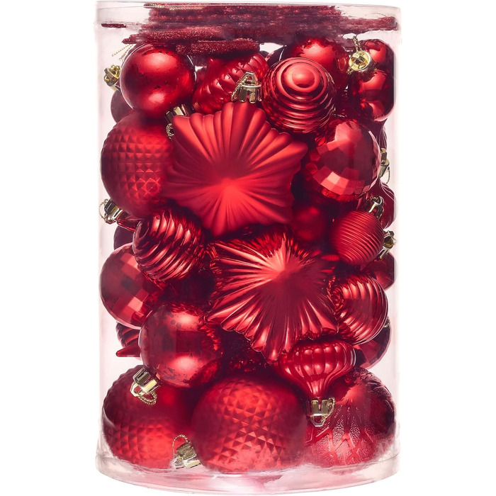 Набір прикрас для ялинки Valery Madelyn (60 шт) - червоні кулі для новорічного декору, міцні, з гачками