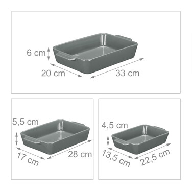 Relaxdays 3-piece Ceramic Casserole Dish Set, grey