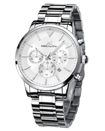 Чоловічий годинник MEGALITH з нержавіючої сталі, хронограф, водонепроникний: велике циферблат, дата, стильний подарунок для чоловіків (8345 Silver)