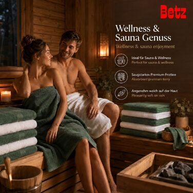 Набір рушників Betz Premium 12 предметів, 100% бавовна, Oeko-TEX, 470 г/м², колір білий/темно-зелений (2 банні, 4 рушники для рук, 2 гостьові, 2 для мила, 2 рукавички)