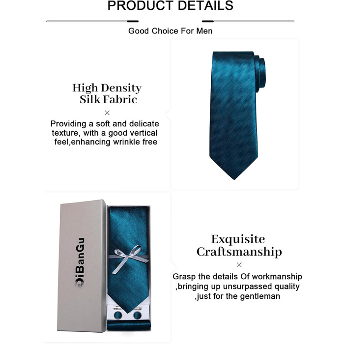 Набір краватка, нагрудна хустинка та запонки DiBanGu для весілля та офіційних заходів (синє)