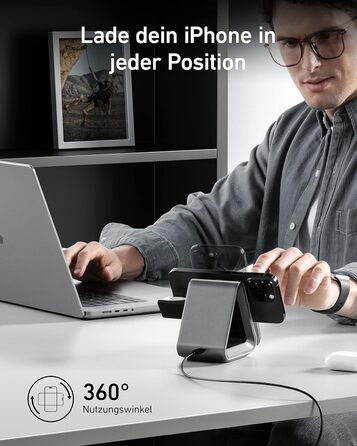 Anker MagGo MagSafe Зарядний пристрій 3-в-1: Швидка зарядка 15 Вт, MFi сертифікація для iPhone 17/16/15, Apple Watch S8/7/6, AirPods 3/Pro (з USB-C адаптером 30 Вт)