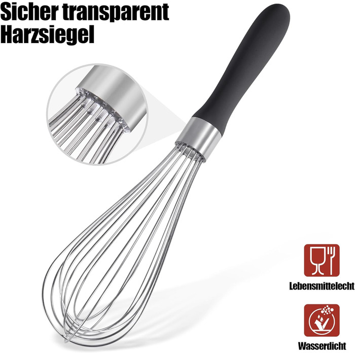 Віскер Доosu 28 см для приготування їжі, кулька з нержавіючої сталі 18/8, міцний ручний віскер для змішування, збивання, збивання (чорний) Чорний M-28cm
