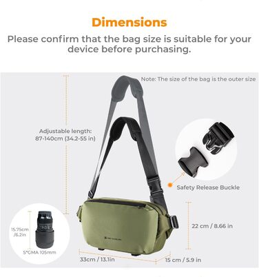 Рюкзак для камери K&F CONCEPT, сумка через плече, квадратна сумка для фотографів, сумісний з Canon/Nikon/Sony/DJI Mavic, зелений (M)