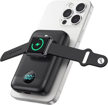 Power Bank магнітний 10800mAh з підтримкою MagSafe, 4-в-1, з зарядкою для Apple Watch, QC4.0+PD 25W, LED дисплеєм, для iPhone 16/15/14/13/12 Series