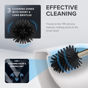 Набір для чищення унітазу з нержавіючої сталі | Силіконова щітка | З вентиляцією | Без кріплення | Замінний насадок | Знімний піддон | Унітазна щітка без монтажу (Золотий)