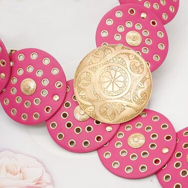 Жіночий шкіряний пояс LIMHOO з вирізами, круглий, бохо-вестерн, золотисто-рожево-червоний, 101 см