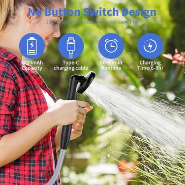 Portable Camping Shower with Pump - Rechargeable Battery Camping Shower Set with 1.8m Hose - Camping Shower Set for Garden, Camping, Car Washing, and Pet Washing (Digital Display)