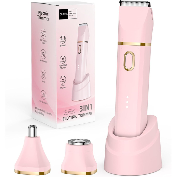 Електричний тример для тіла та обличчя 3-в-1 для жінок, рожевий