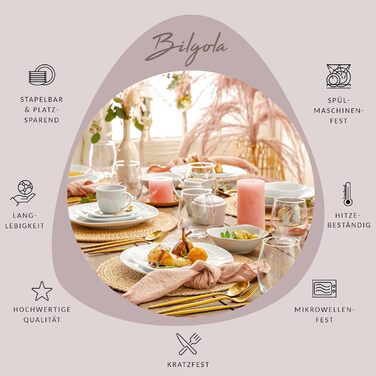 Набір посуду SÄNGER Bilgola, 16 предметів, білий, для 4 осіб. Посуд з порцеляни: тарілки, чашки, миски. Преміум-якість, квадратний дизайн.