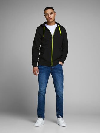 Чоловіча толстовка-худі на блискавці Jack & Jones Jjehomen Noos, Regular Fit, чорна з жовтими елементами, розмір XXL