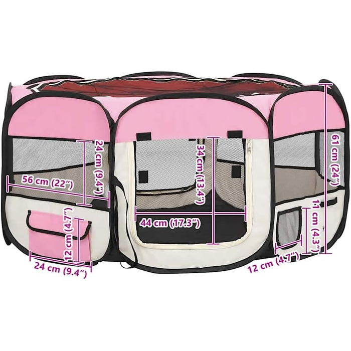 Вольєр для цуценят VidaXL, розкладний, 145x145x61 см, рожевий