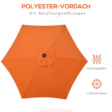 Outsunny Parasol Ø196 cm, Rotating Parasol with Tilt Function, Hexagonal Balcony Parasol Beach Parasol Windproof, Stable Market Parasol Crank Parasol Sun Protection for Beach, Balcony, Garden, Orange | Aosom